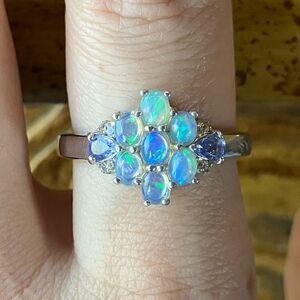 Natural Ethiopian Opal Tanzanite Sterling Silver Ring Size 10